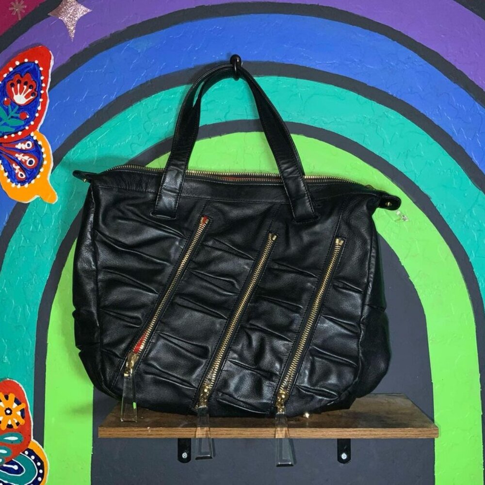 Christian Louboutin Large Leather Tote Shoulder Bag With Gold Tone Hardware & Cr